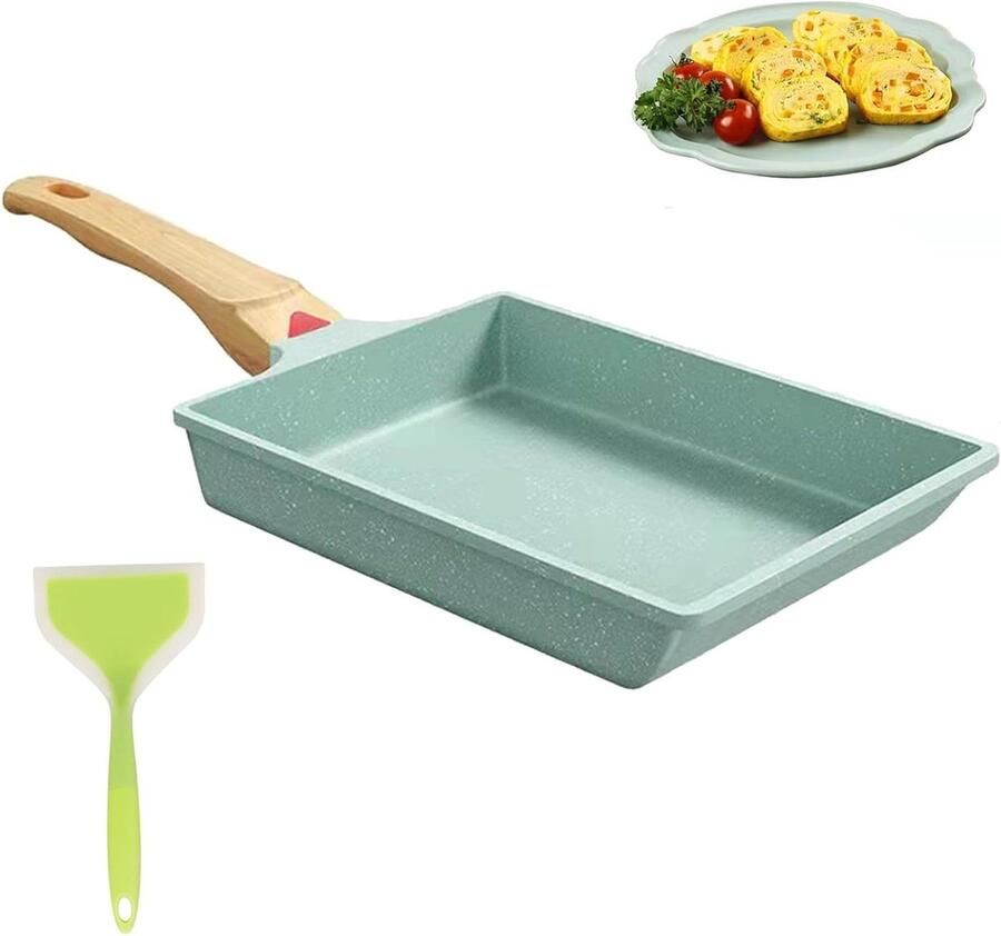 Japanse omeletpan Tamago yaki pan Ontbijt maken Antiaanbaklaag 16 x 20 cm Groen