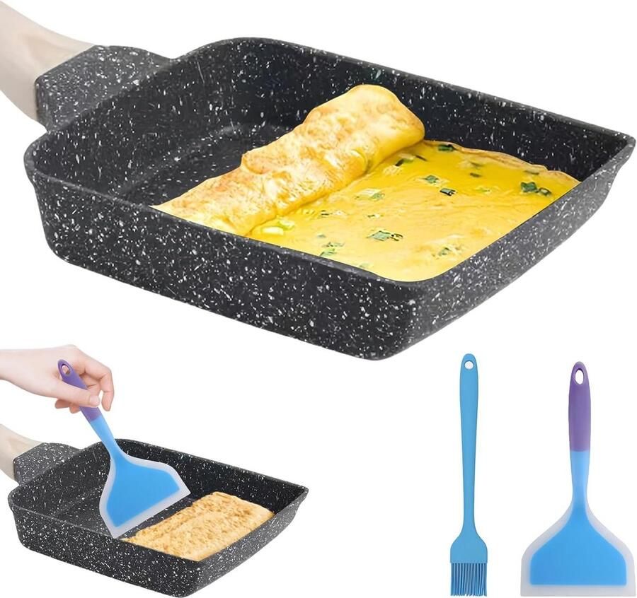 Japanse Omeletpan Tamagoyaki Pan Ontbijt Maken Afneembaar Handvat 18 x 15 cm Zwart