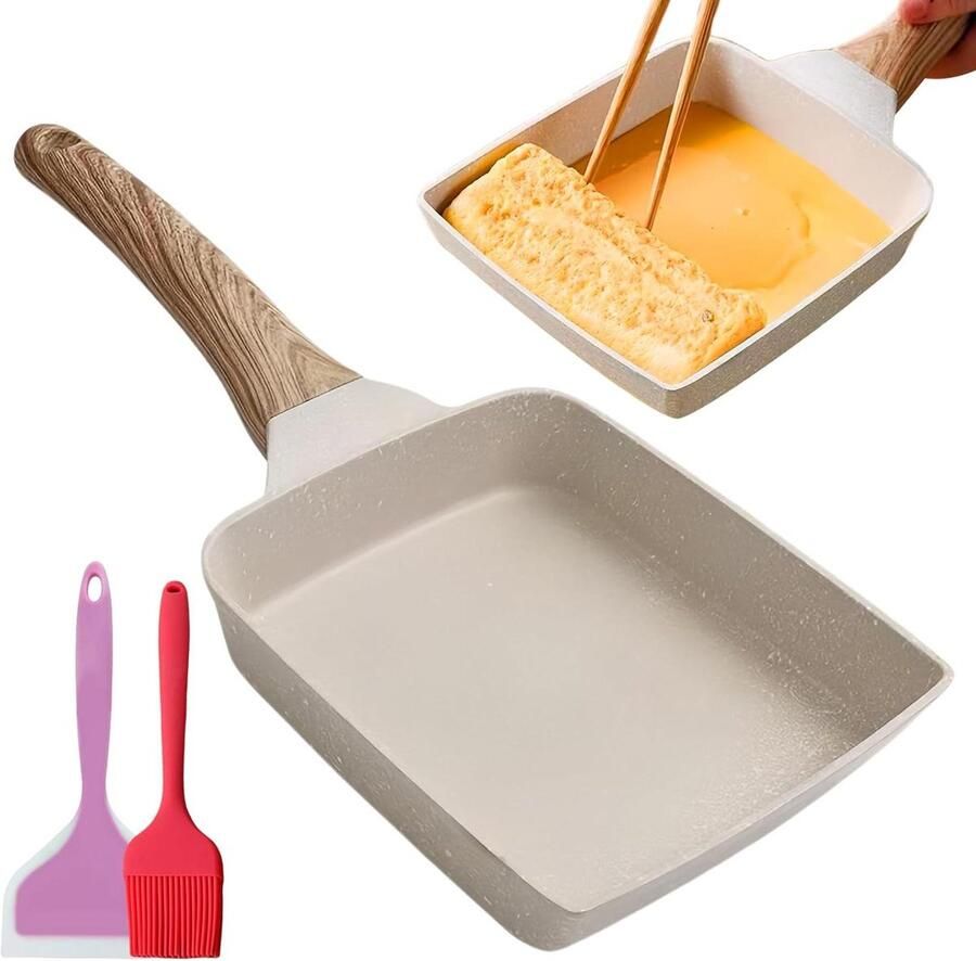 Japanse omeletpan Tamagoyaki pan Ontbijt maken Antiaanbaklaag 15 cm Wit