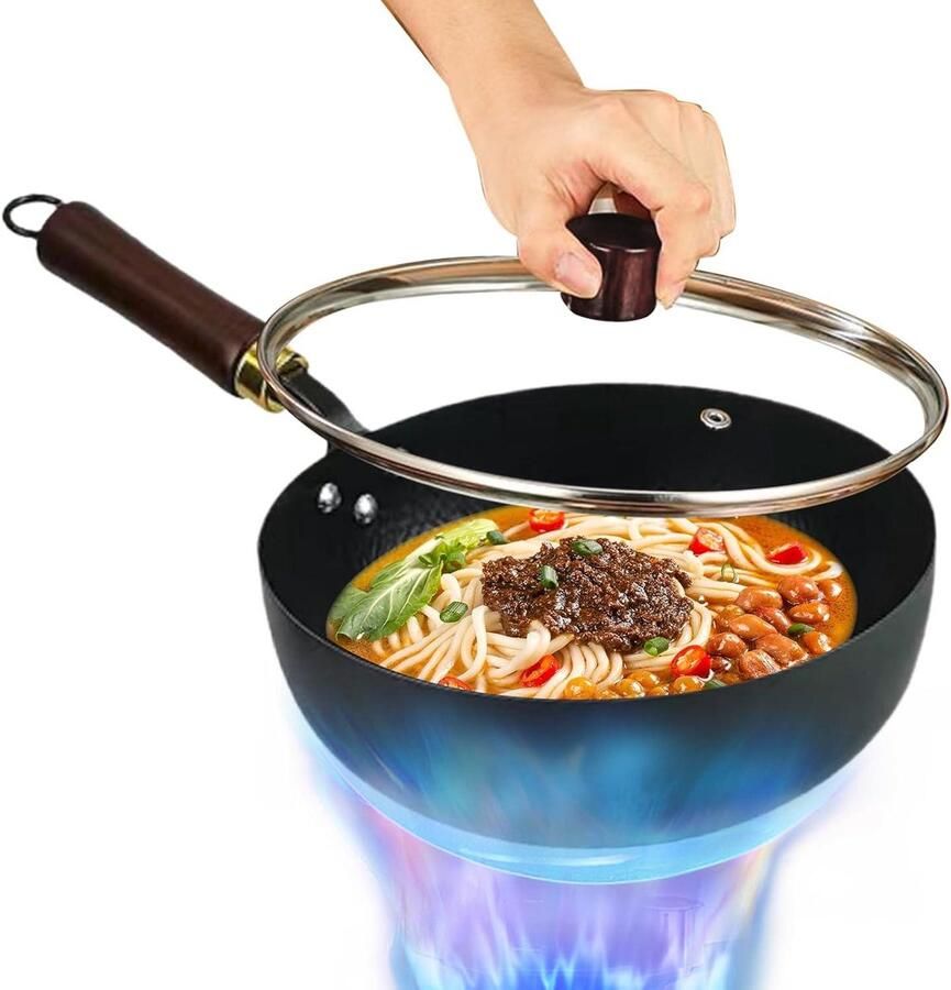 Japanse Pan Wok Kookpot Thuis Koken Handgesmeed IJzer 20 cm Zwart