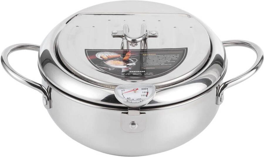 Japanse Stijl Frituurpan Mini Friteuse Pot Roestvrijstalen Frituurpan Keukengereedschap Compatibel Met Thermometer Inductiekookplaat(L 24Cm)