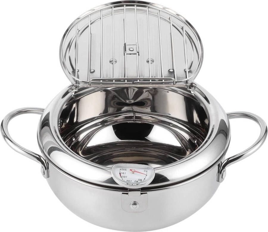 Japanse Stijl Mini Roestvrijstalen Braadpan met Thermometer Inductiekookplaat Compatibel Kleine Friteuse Groot formaat 24cm