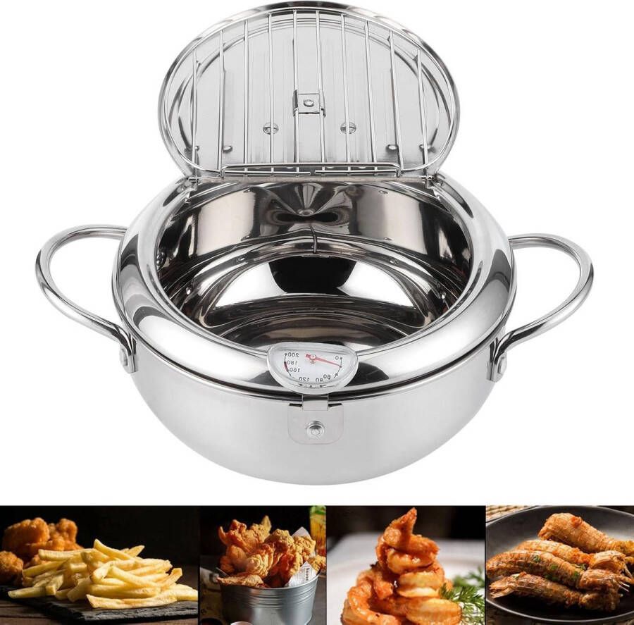 Japanse stijl Tempura Friteuse Pan Frituurpan met thermometer Inductiekookplaat Kippenpot Kookgerei voor koken in de keuken S 20 cm - Foto 2