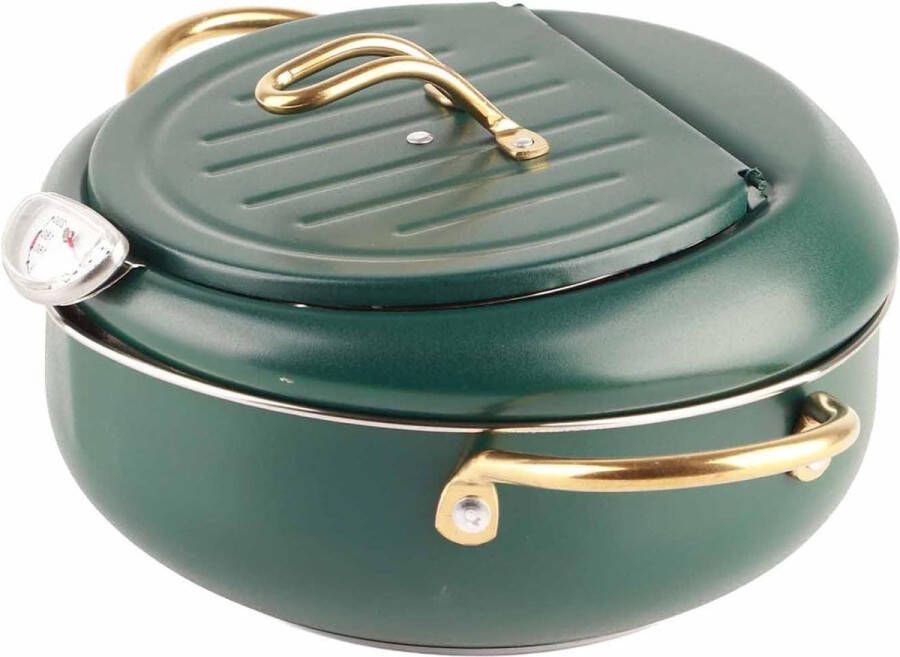 Japanse Tempura Friteuse 25×22×11 Koekenpan Met Thermometer Roestvrijstalen Koekenpan Voor Inductie Fornuis Diepgroen