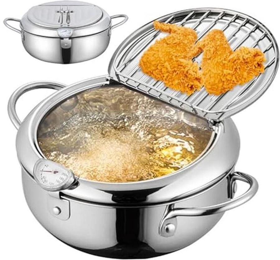 Japanse Tempura Friteuse 3 2L Diepe Koekenpan met Temperatuurregeling en Afdruiprek