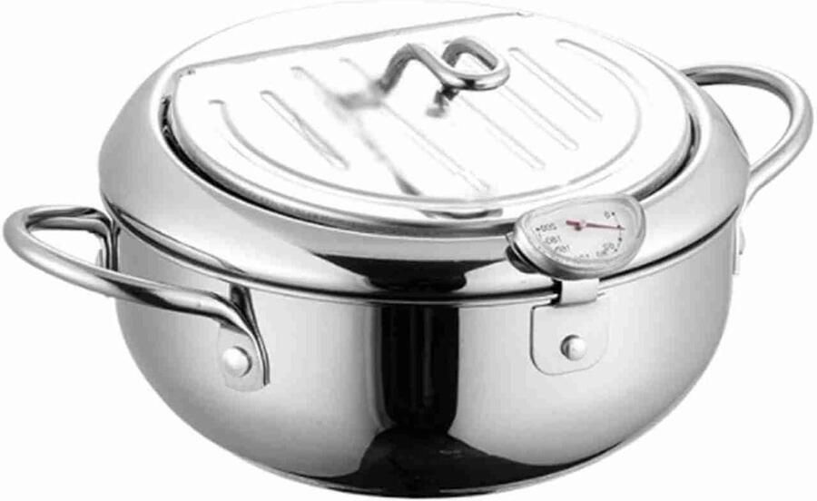 Japanse Tempura Friteuse Roestvrij staal pan Thuis Frituren Met Oliefiltratie 20 cm Zilver