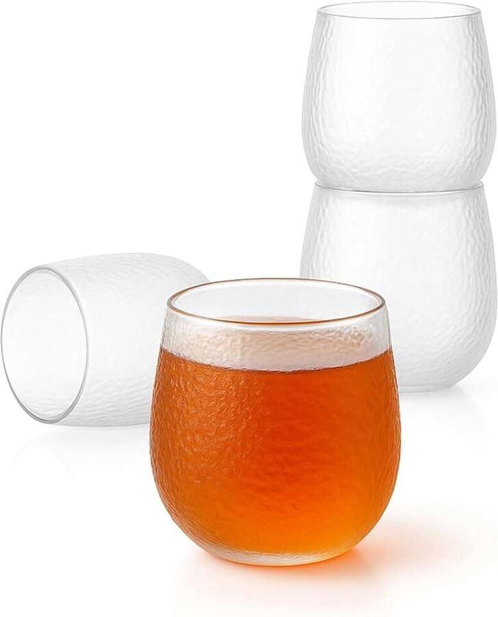 Japanse theeglazen set 4 × 200 ml – Getextureerd glas – elegante glazen met ijsstructuur voor thee water sap & sake – sterk & vaatwasmachinebestendig