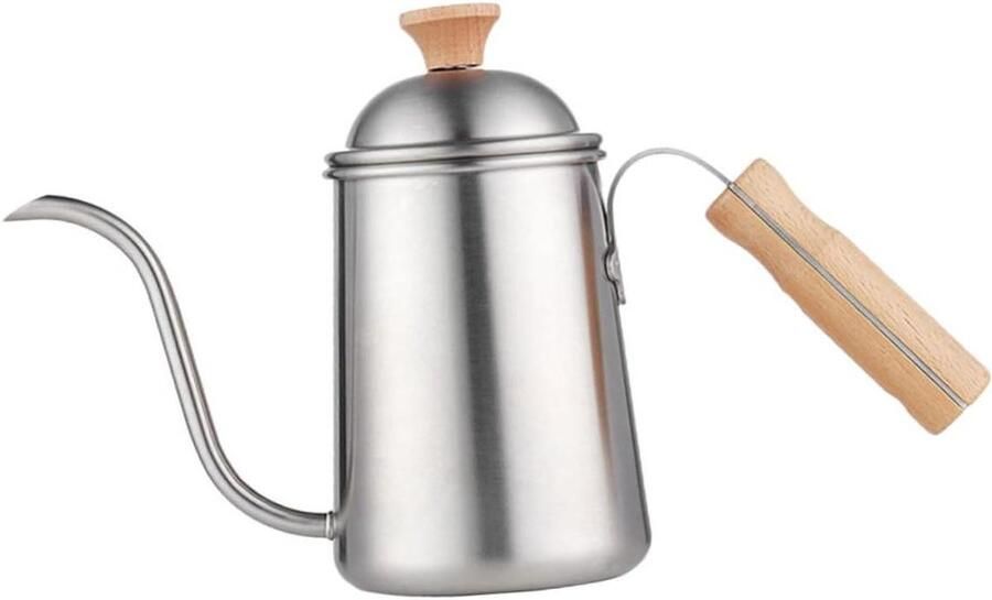 Japanse waterkoker Koffieketel roestvrijstaal Koffie thee zetten Zwanenhals uitloop 650 ml Zilver