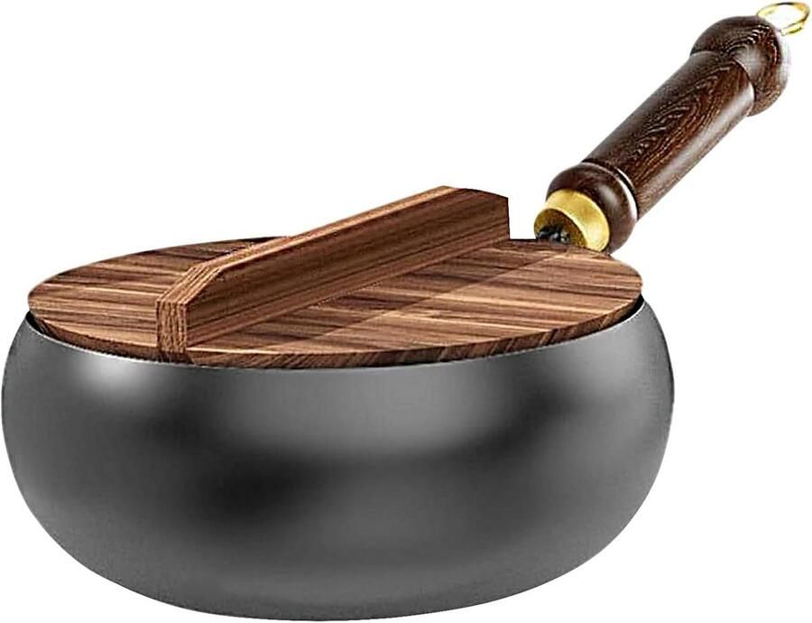 Japanse Wok Gietijzeren Pan Roerbakken en Koken Ongecoat Natuurlijk 26 cm Zwart