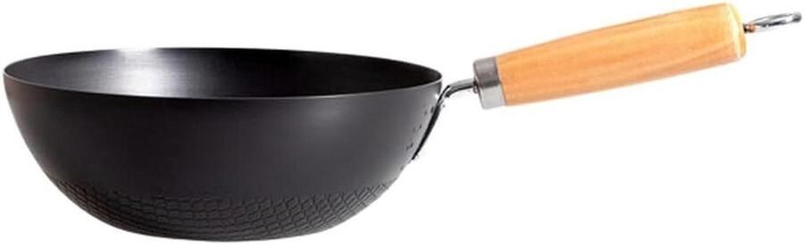 Japanse Wok Smeedijzeren Pan Enkele Porties Koken Ongecoat Interieur 20 cm Zwart