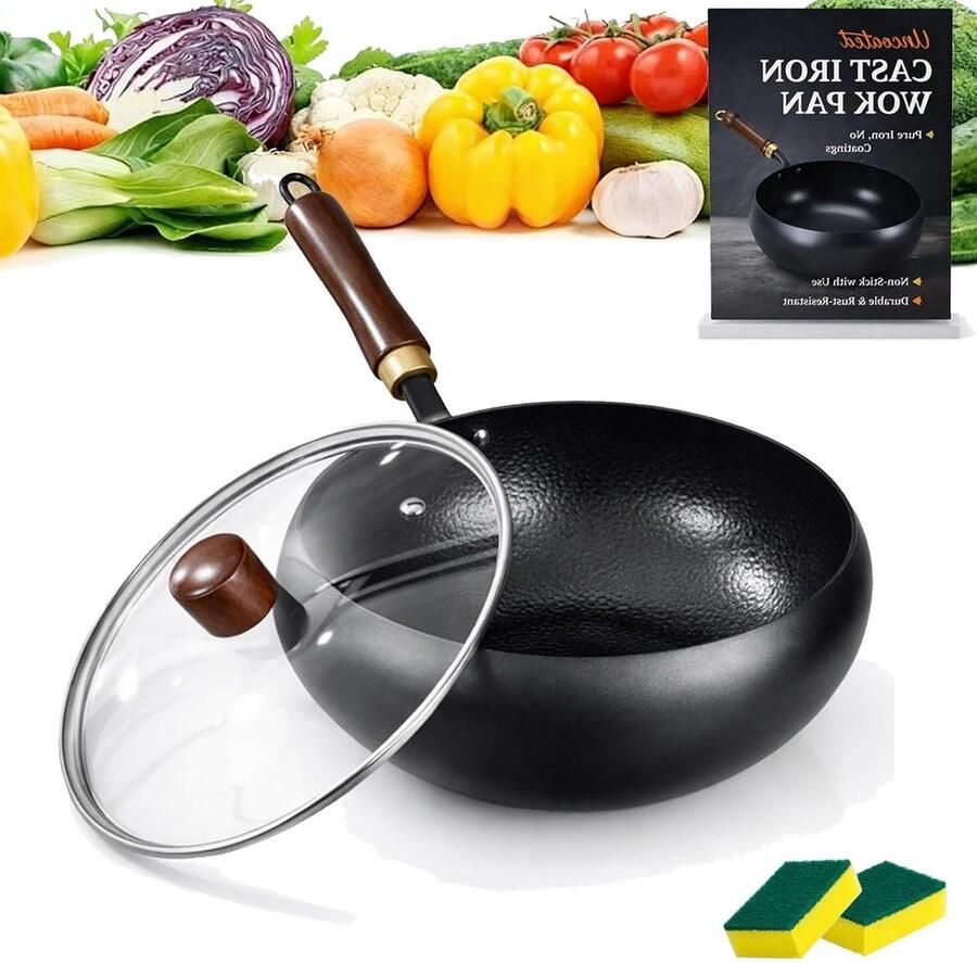 Japanse Wokpan Gietijzeren Koekenpan Gezond Koken Ongecoat Gietijzer 26 cm Zwart