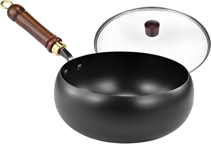 Japanse Wokpan Gietijzeren Koekenpan Roerbakken en Koken Handgesmeed Ontwerp 24 cm Diameter Zwart