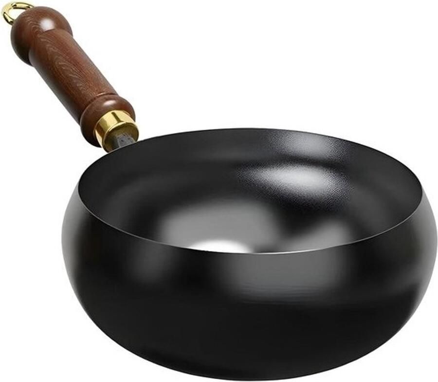 Japanse Gietijzeren Wok Koekenpan Diepe Pan Roerbakken en Koken Handgesmeed Puur IJzer 24 cm Zwart