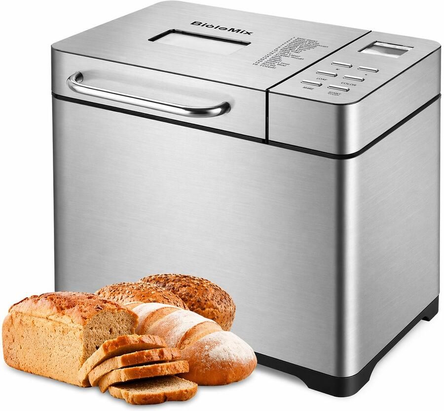 Jensaro Broodbakmachine 1Kg 19 Programma's 650 W Automatisch Met Dispenser voor Noten of Fruit Timer & Warmhoudfunctie RVS Design