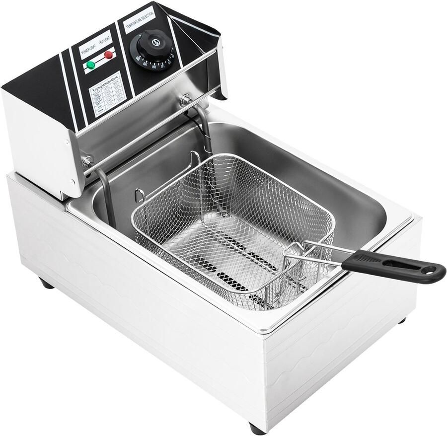 Jensaro Elektrische Friteuse 6L 2500W Professionele RVS Frituurpan voor Friet en Snacks Met Deksel en Thermostaat 60-200°C