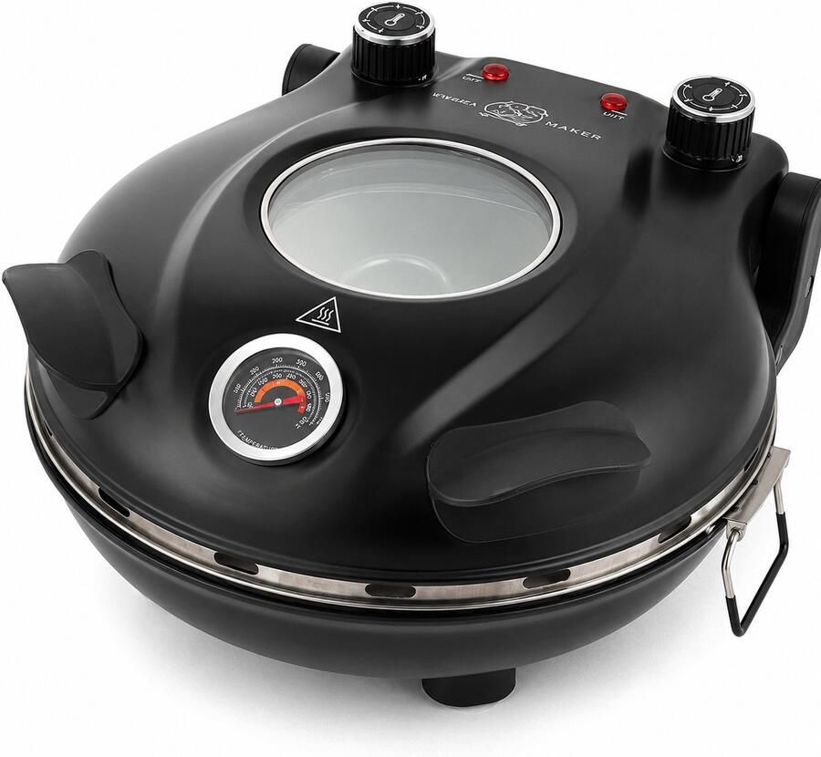 Jensaro Elektrische Pizzaoven 1200W 420°C 12 Inch Pizzasteen Dubbele Temperatuurregeling Pizza in 4 Minuten Zwart