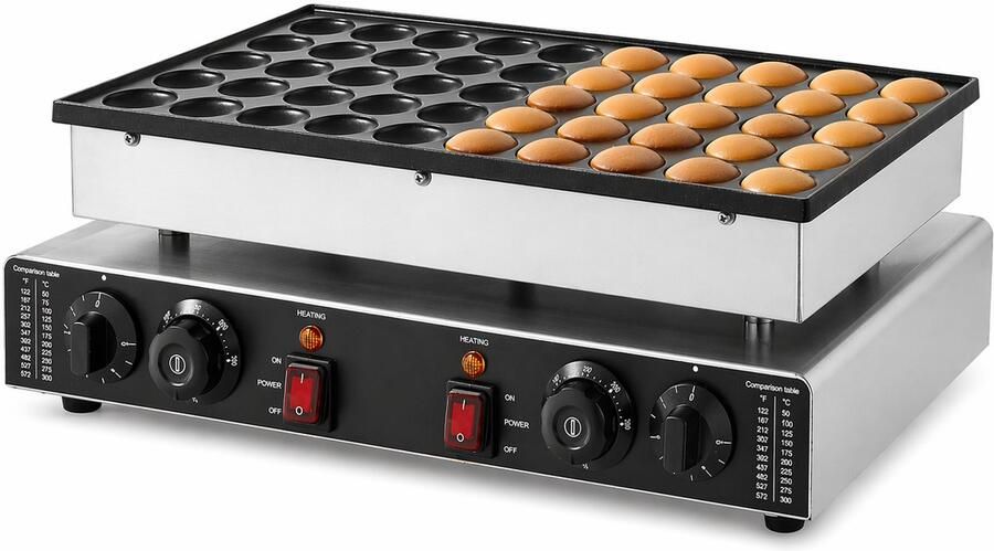 Jensaro Poffertjesmaker Mini Pannenkoekenmaker Wafelmaker 50 stks RVS Antiaanbaklaag 1700W Elektrische Bakplaat Dubbele Temperatuurregeling