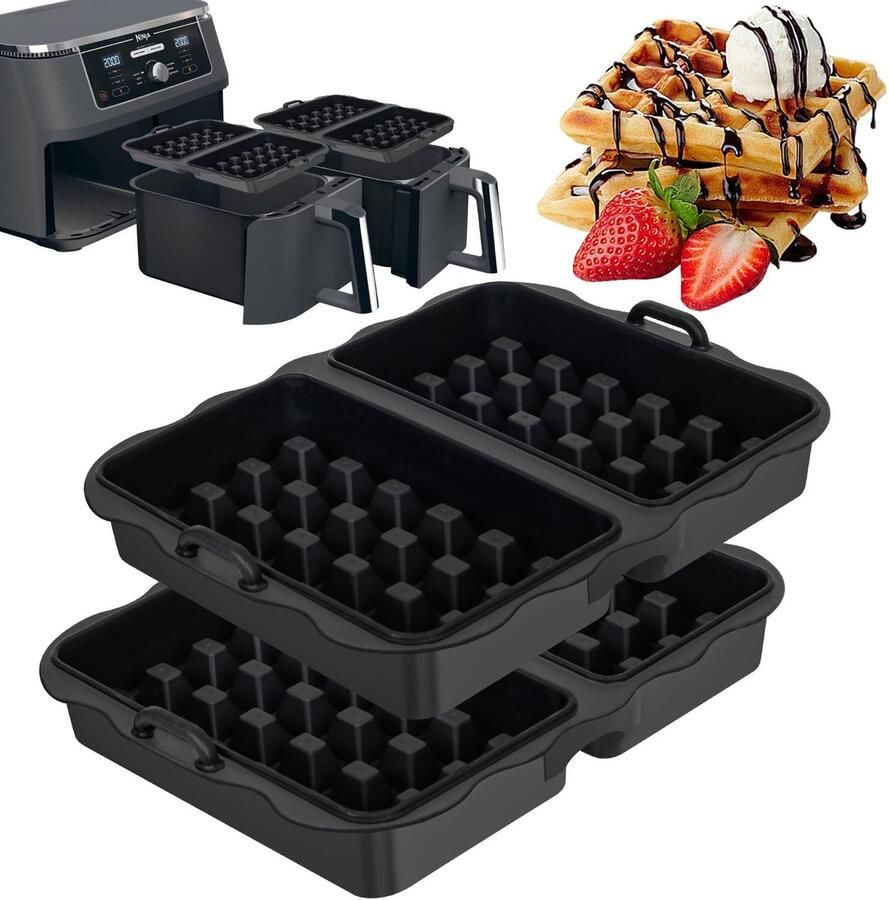 JHUBERS- Accessoires voor heteluchtfriteuse Siliconen voeringen Wafel insert Herbruikbaar Compatibel met Ninja AF300EU AF400EU AF451EU SL400EU AF500DE Creatief koken Luchtfriteuse Voeringen