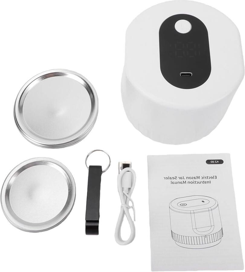 Jiawu Elektrische Mason Jar Vacuum Sealer Kit Automatische Vacuümpomp Voedsel Sealer Machine One Touch Inblikken Voedselopslag Sealers voor Potten met Brede & Normale Mond (WHITE)