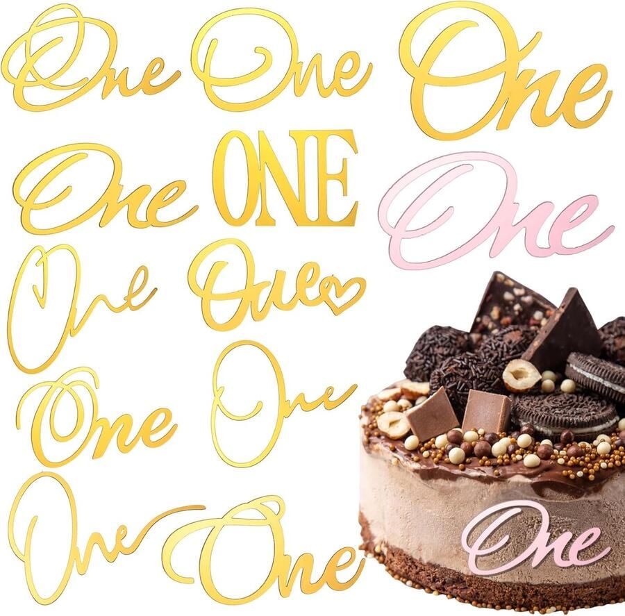 JIEYAO Een Taarttopper 1e Verjaardag Decoratie Gouden Eerste Verjaardag Shower Topper Cupcake Toppers Een Teken Nummer 1 Taarttopper Feest Taartdecoratie Benodigdheden voor 1e Verjaardag Jongen en