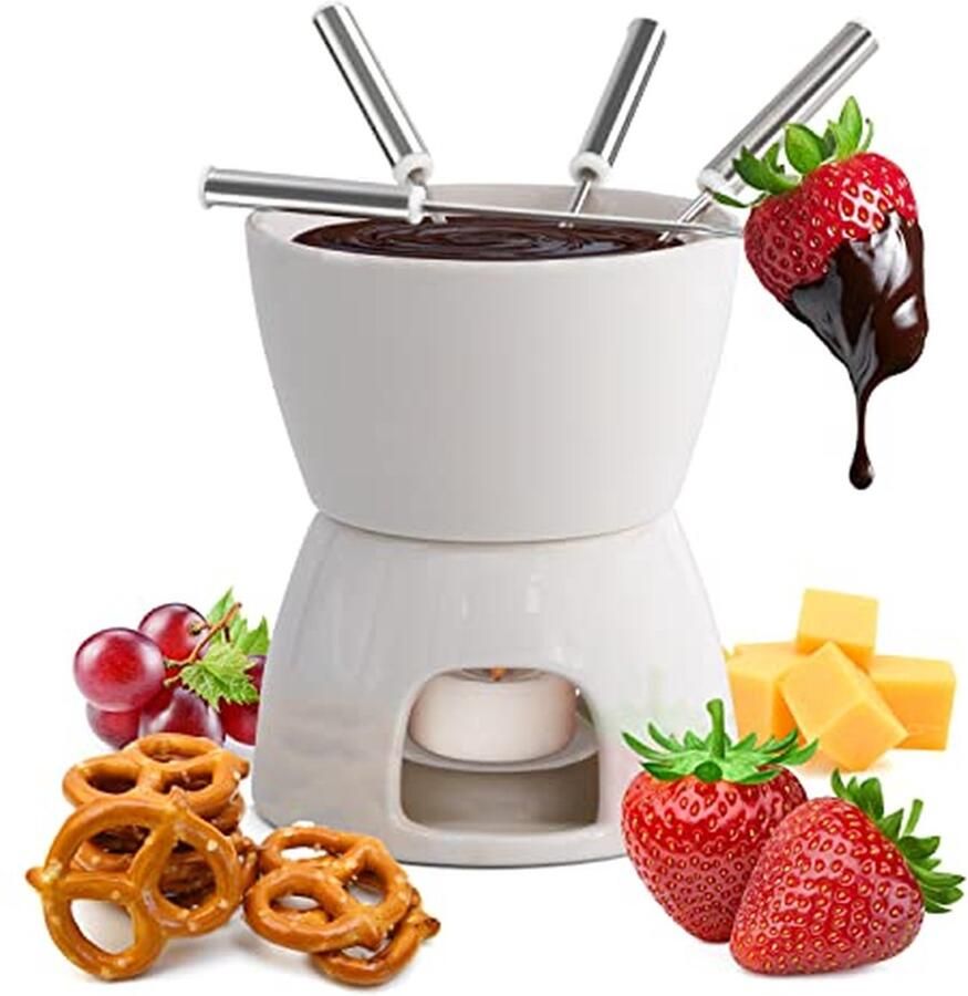Fondue Set Kaas Fondue Gezellig Tafelen Theelicht Verwarmd Voor 2-4 Personen Wit