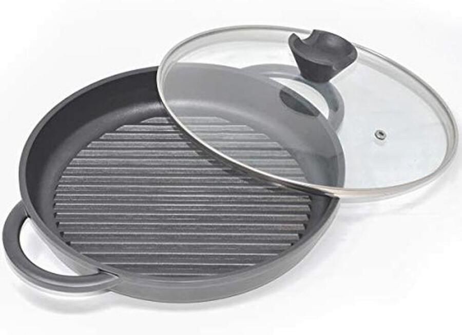 Joeji's Kitchen round grill pan made of cast aluminum with silicone handles and ovenproof lid contains a bonded steel base suitable for Induction 27 cm non-stick coating - Foto 1