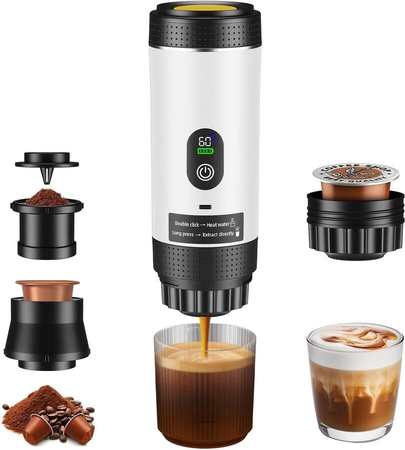 Joorly Draagbare Espressomachine Mini Koffiezetaparaat 3-in-1 brouwcompatibiliteit Slim display Dolce Gusto capsules Wit