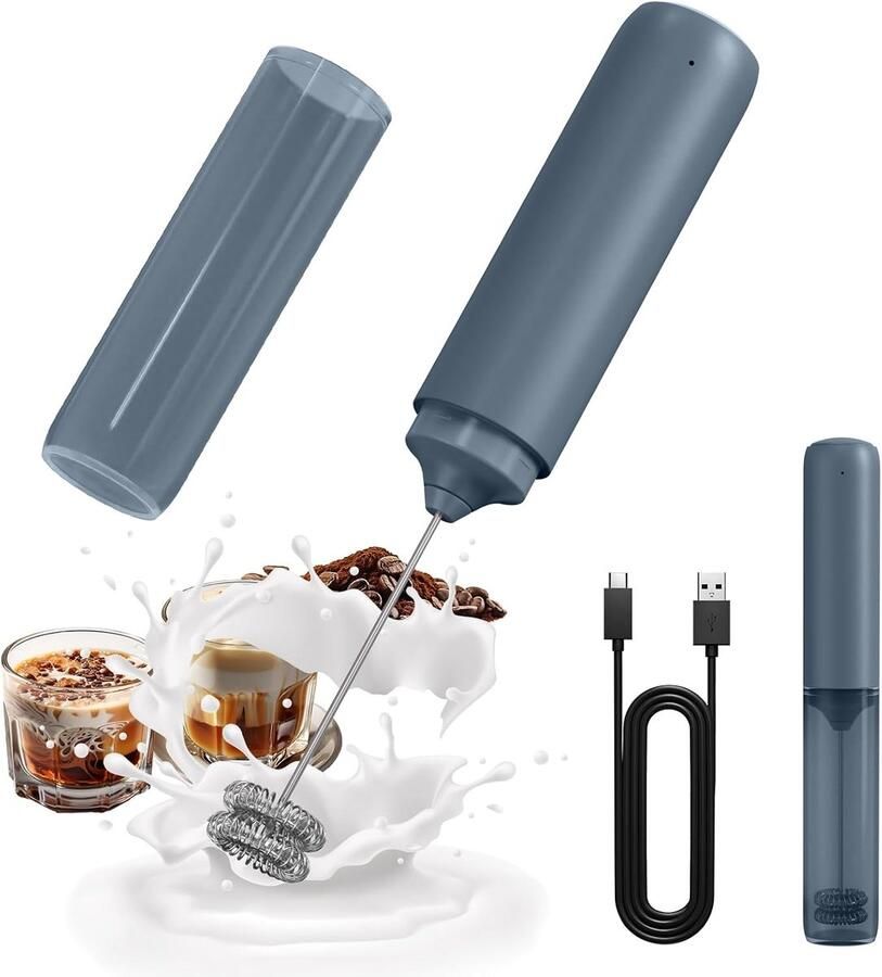 JOY Oplaadbare Melkopschuimer Handbediend Dubbele Veer Garde Elektrische Koffieopschuimer Draagbare Handschuimklopper Drankmixer voor Matcha Latte Cappuccino Keukencadeaus Blauw