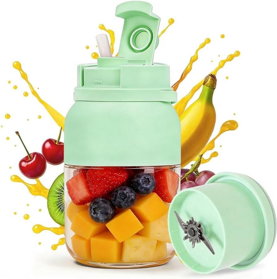 Juice Mixerfles smoothie maker to go 1200 ml flessenmixer met 38 messen draagbare mixer met lekvrij deksel voor reizen kantoor sportschool camping (groen)