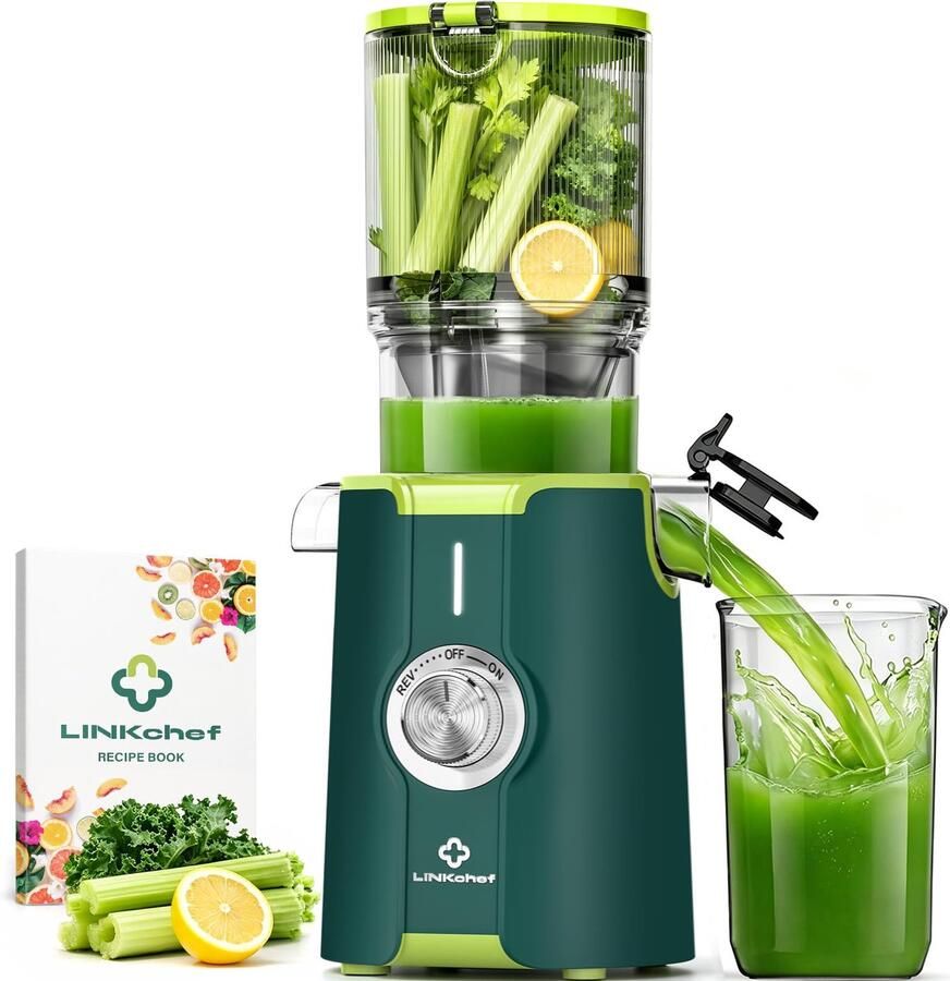 Juicer Slow Juicer sapcentrifuge groente en fruit testwinnaar met 115 mm grote sapcentrifuge voor hele vruchten groenten bliksemreiniger eenvoudige installatie BPA-vrij 200 W groen