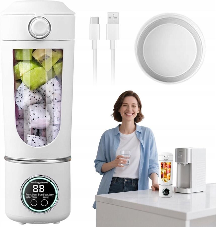 Juicers Blender Draagbare Sapcentrifuge Wit 1500mAh & 700ml Capaciteit 12 Mesjes 4 Snelheden USB-C Oplaadbaar Voor Smoothies Fruit & Onderweg