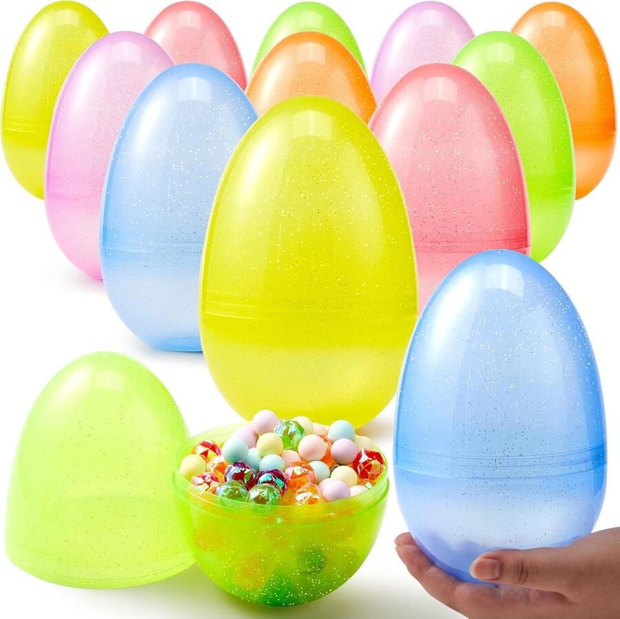 Jumbo Paaseieren Grote Decoratie Eieren Paasfeest Vullen Set van 12 stuks 18 cm hoog Gekleurd assortiment