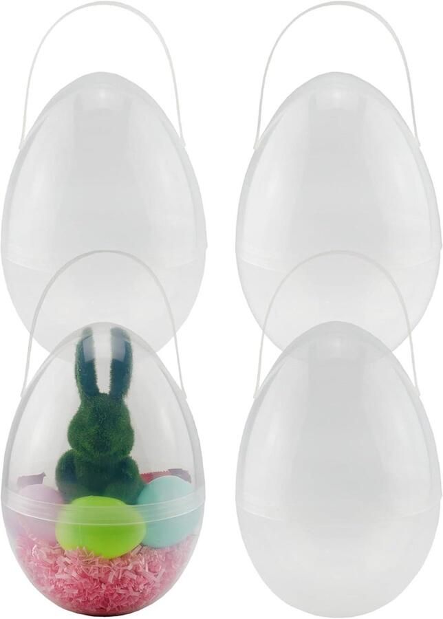 Jumbo Plastic Eieren Grote Opslag Bakken Feestelijke Decoratie Met Handvatten 4 Stuks 25 cm Transparant