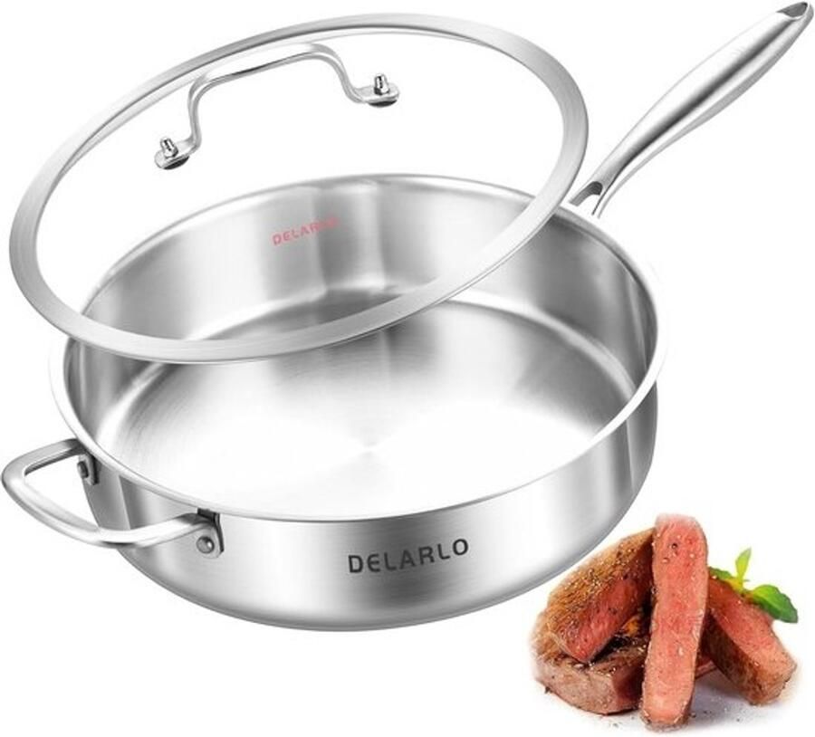 Jumbo sauteerpan Diepe koekenpan Gelijkmatig koken Drielaagse constructie 7 kwarts 30 cm Zilver