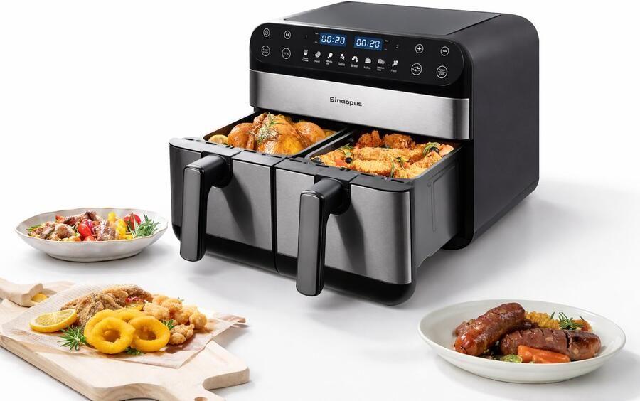 Jurrys Dubbele Airfryer 10L – 2400W – 2 Manden – LED Touchscreen – Instelbare Tijd & Temperatuur – Heteluchtfriteuse – Zwart