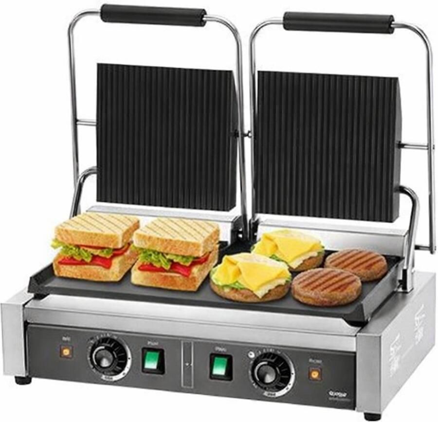 Jurrys Dubbele Tosti-ijzer 3600W – Panini Grill & Sandwichmaker – Temperatuurregeling – Voor Tosti Steak Bacon & Hamburgers