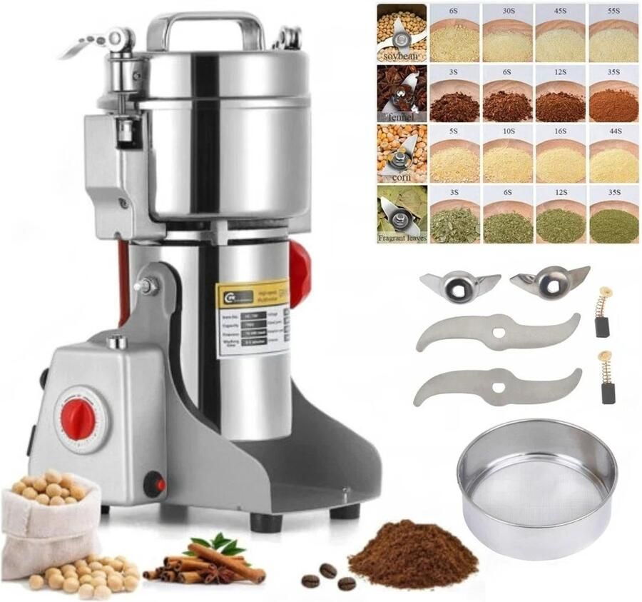 Jurrys Graanmolen Elektrisch Poedermachine 800 gram capaciteit Handmolen 4200W 25.000ptm Specerijenmolen