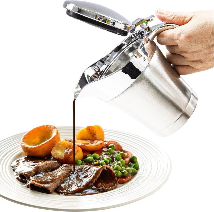 Jusboot RVS Sauskan Deksel Feestelijk Dienen Dubbel Geïsoleerd 450 ml Zilver