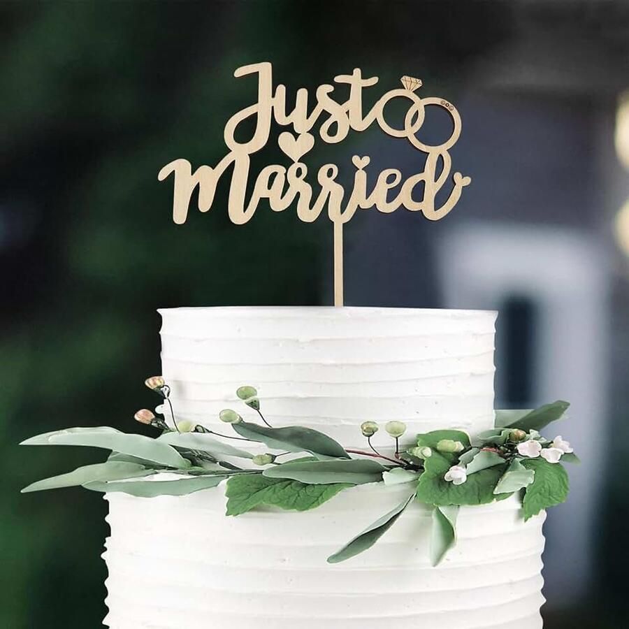 Just Married Decoratieve Taarttopper Houten Taartdecoratie Bruiloft Just Married Bruiloftstaart Decoratie Taartsteker Bruiloft Taarttopper Bruiloftsdecoratie Taart Voor 1 Stuk