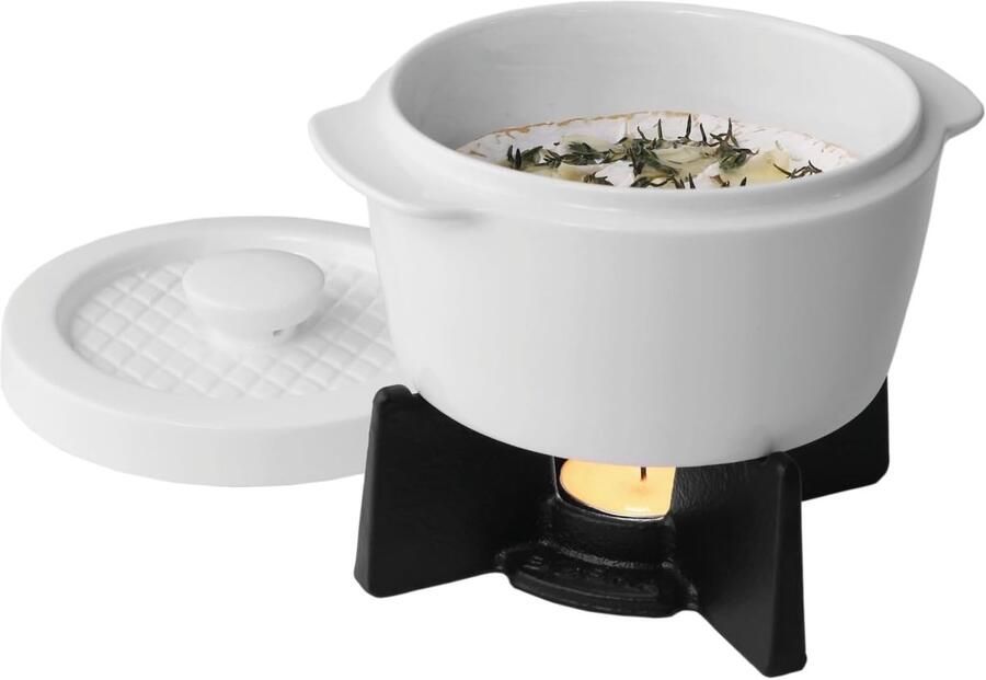 Kaas Baker Ovenschaal Fondue Heerlijk Smelten Met Waxinelichtje 15 cm Wit