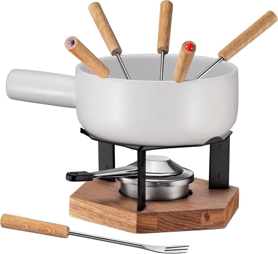 Kaasfondue set Keramiek fondue Gezellige avonden Snelle warmteverdeling 1.8 liter Wit
