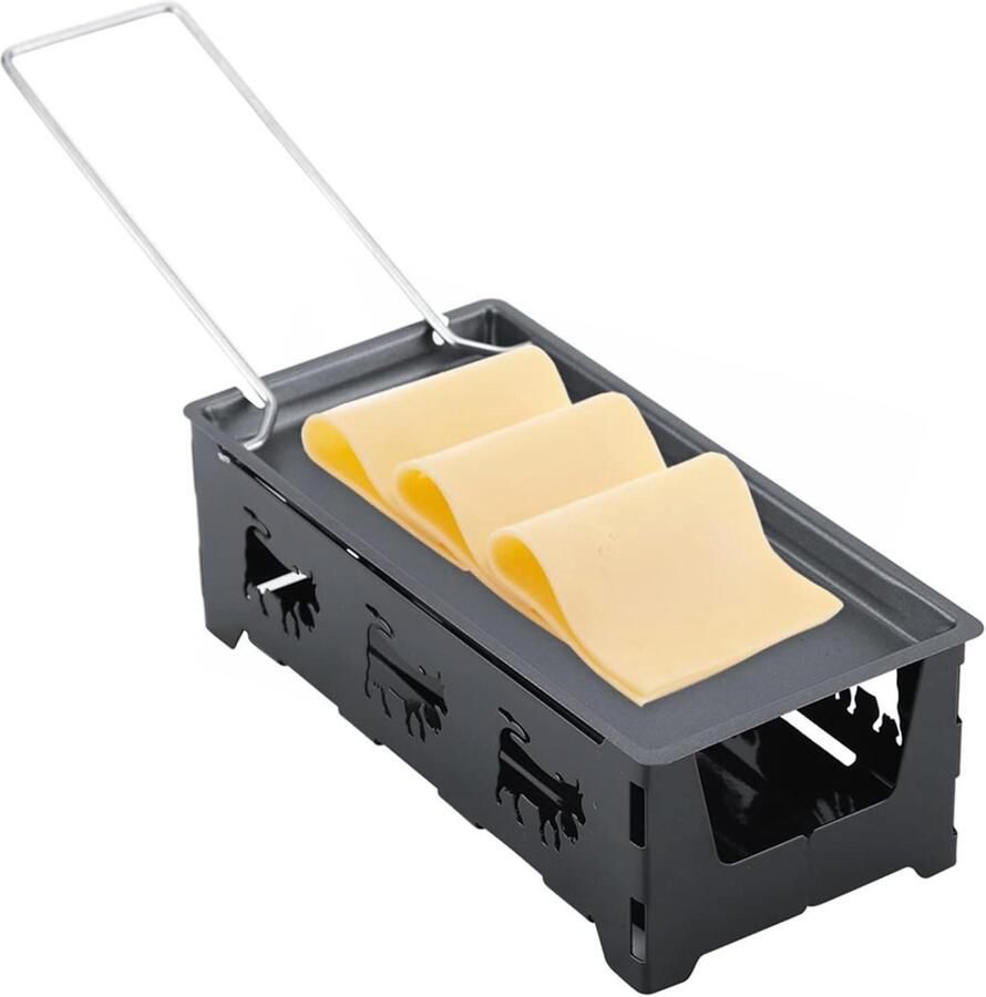 Kaas Raclette Set Mini Smelter Gezellig Eten Draagbaar Kaarslicht 18.5 cm Bakplaat Zwart