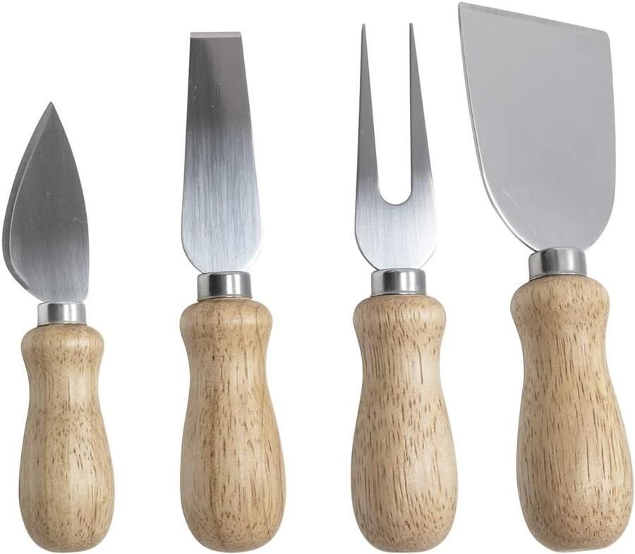 Kaasbestek Set Kaasmessen Set Kaas Serveren 4 Delige Set 135 cm Hout Roestvrij Staal