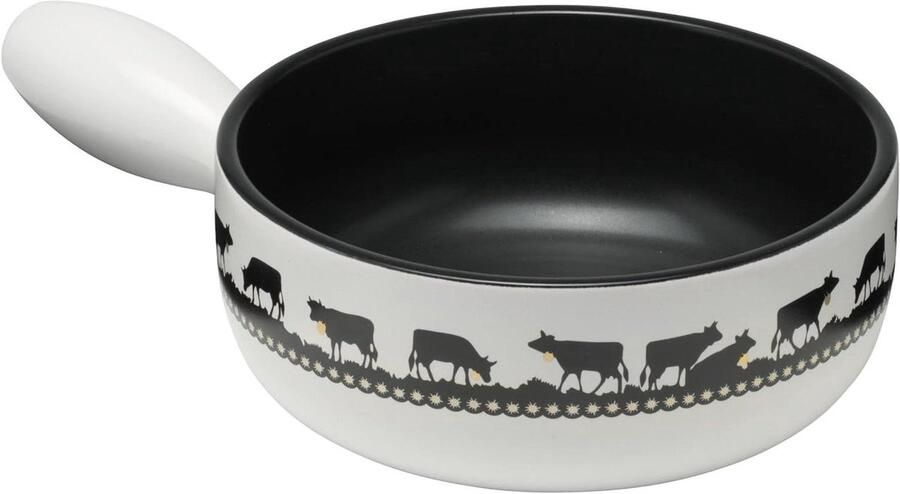 Kaasfondue Pan Caquelon Fondue Gezellig Tafelen Handgemaakt In Italië 23 cm Diameter Wit Zwart