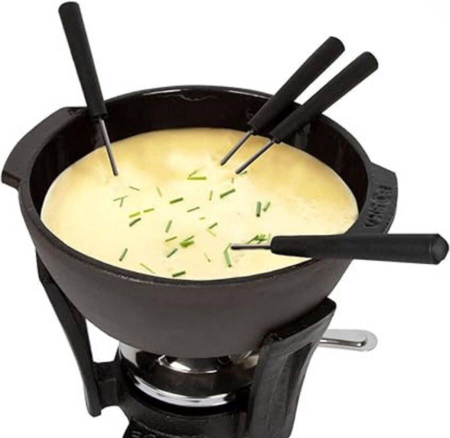 Kaasfondue Set Elektrisch Geschikt Voor Elk Fornuis Gietijzer 2-4 Personen 900 ML Zwart