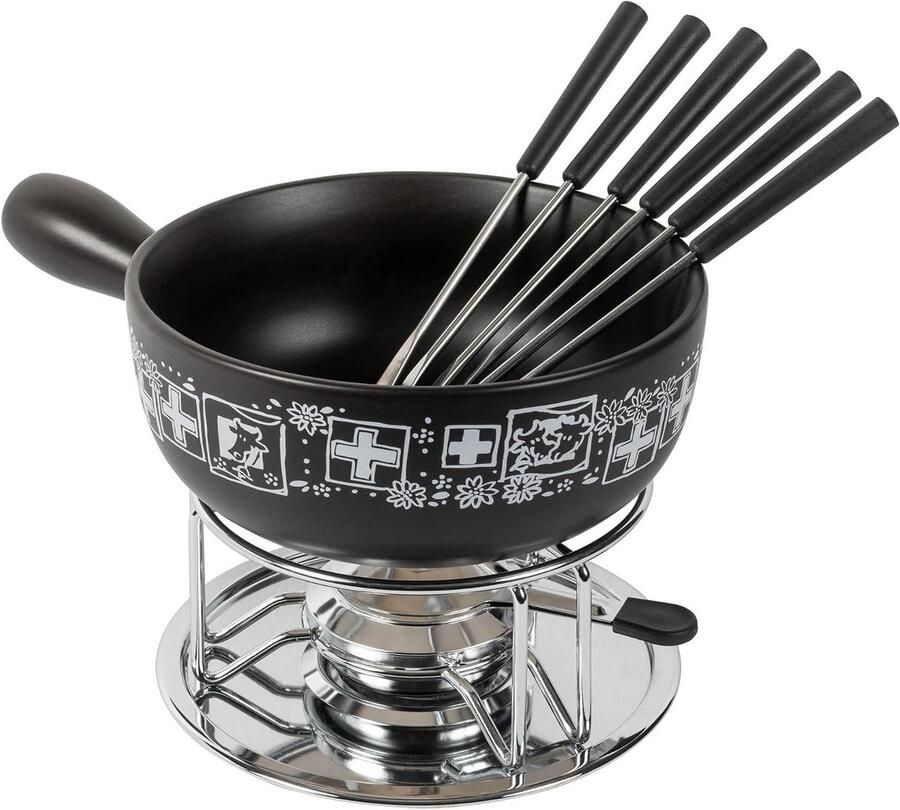 Kaasfondue set Fondue pan Gezellig samenzijn Handgemaakte caquelon 23 cm Zwart