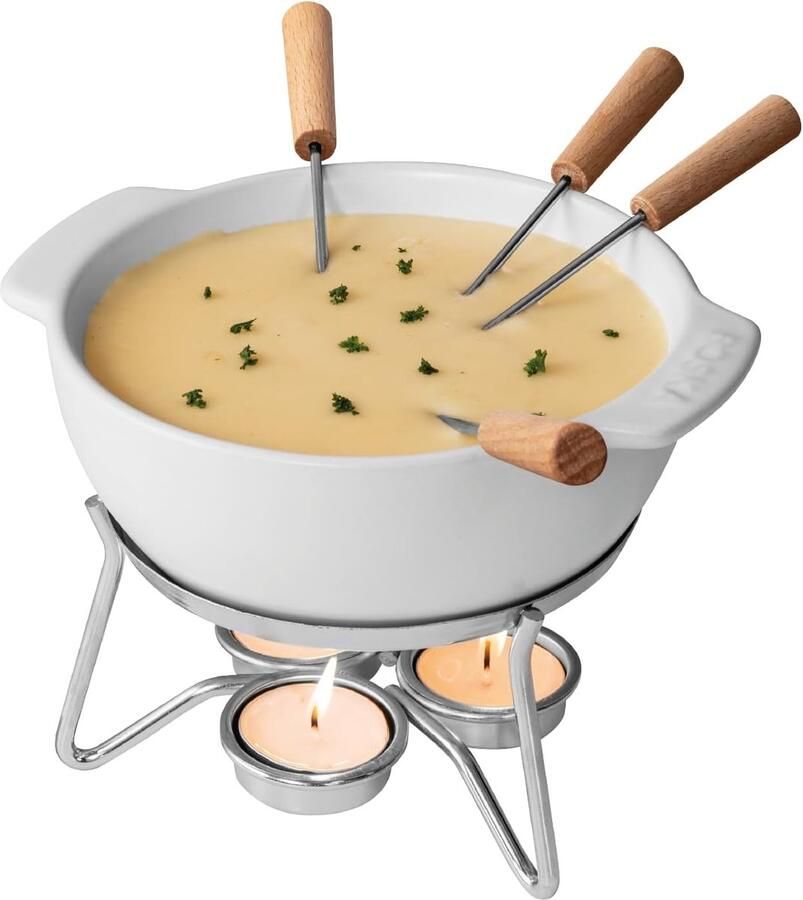 Kaasfondue set Fondue pan Gezellig eten Keramische pot 750 ml Wit