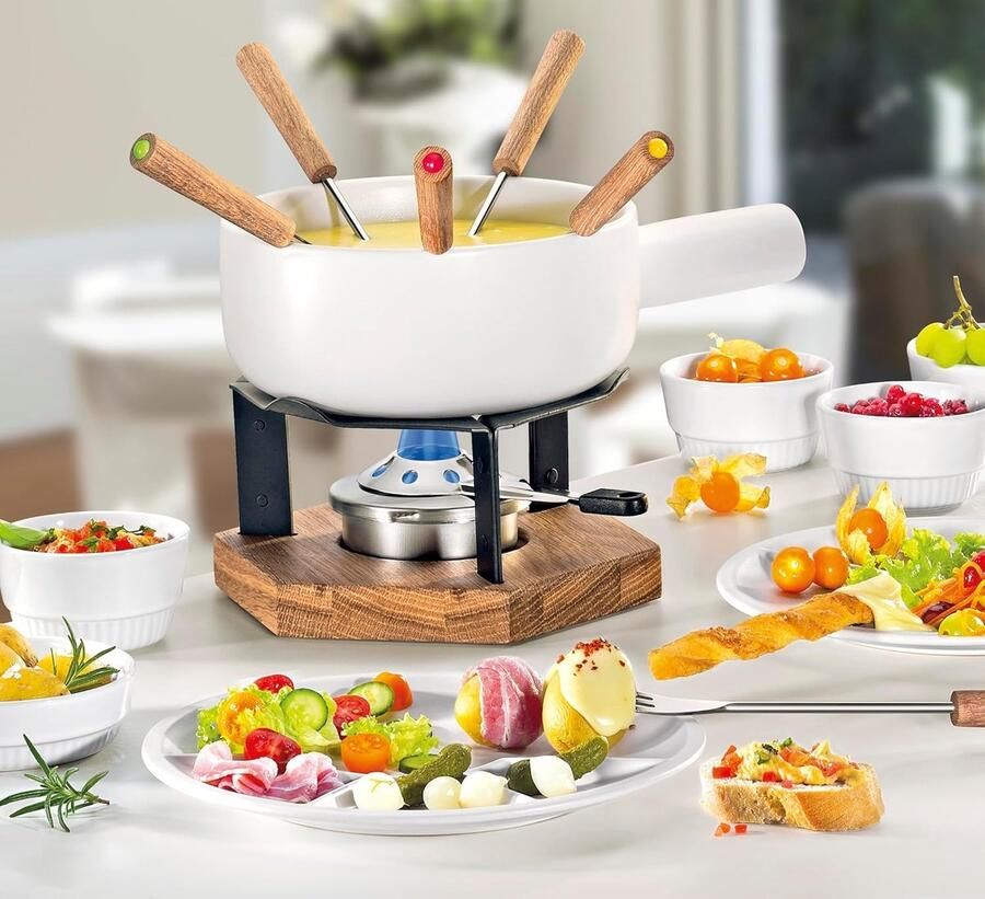 Kaasfondue Set Keramiek Fondue Gezellig Eten Snelle Warmteverdeling 1.8 Liter Wit