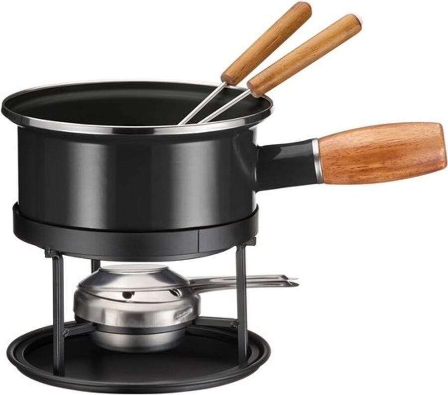 Kaasfondue-set Fondue voor twee Voor gezellige avonden Gelijkmatige verwarming 5-delig Zwart