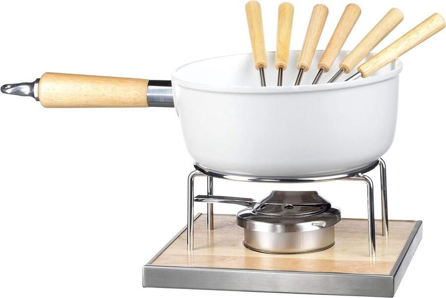 Kaasfondueset Fonduepan Zwitserse fondue Gezellig tafelen Draadloos met brandpasta 22 liter Grijs